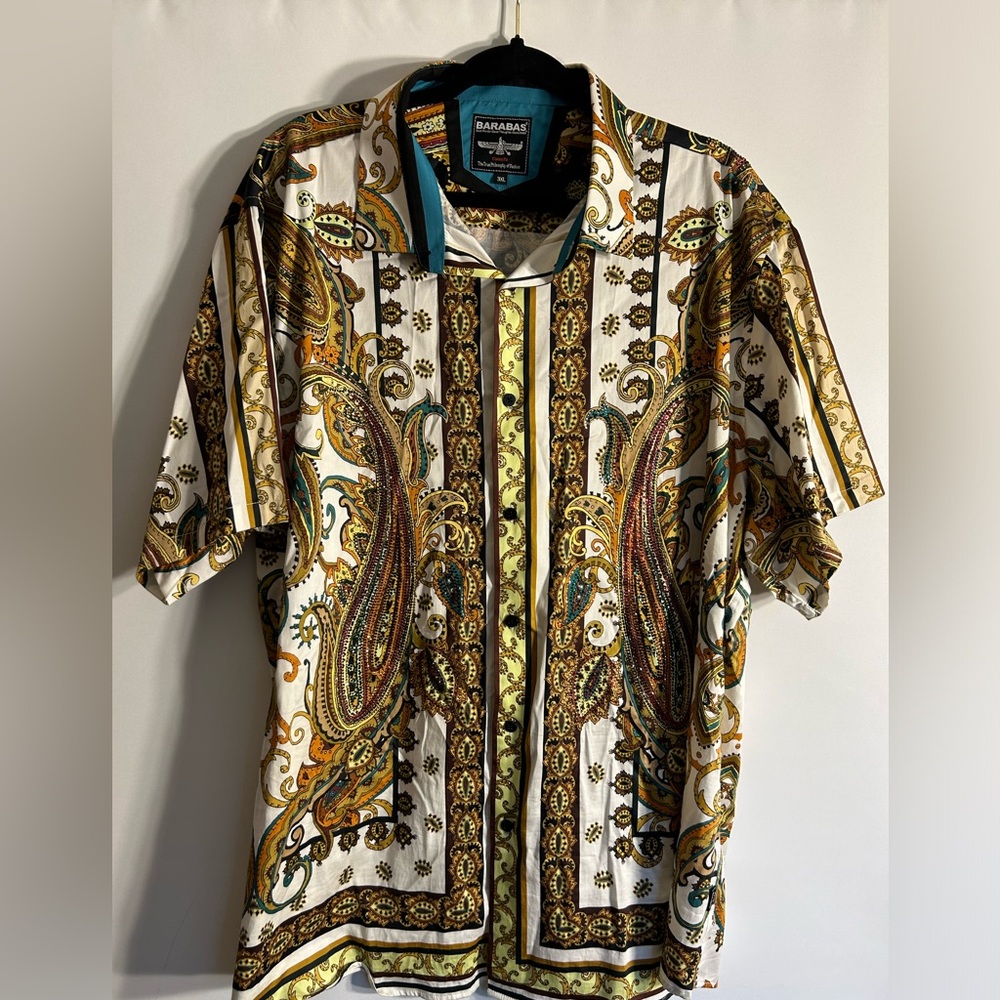 BARABAS MEN’S VINTAGE PAISLEY BUTTON DOWM MULTI COLORED RHINESTONES SHIRT 3XL